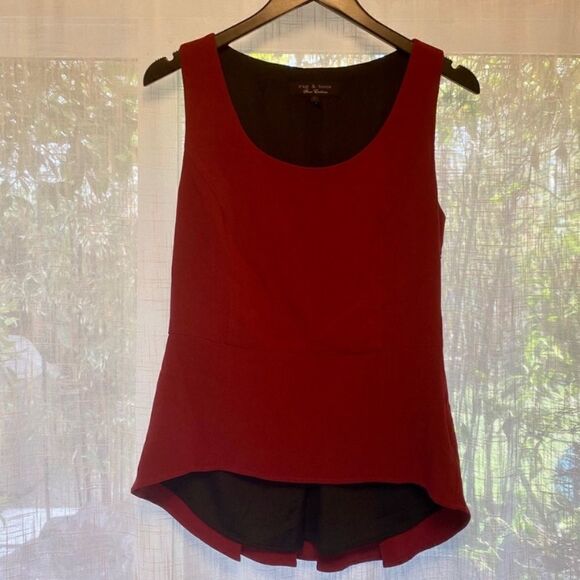 Rag & Bone Deep Red Jett Pleated Peplum Top - Picture 1 of 5